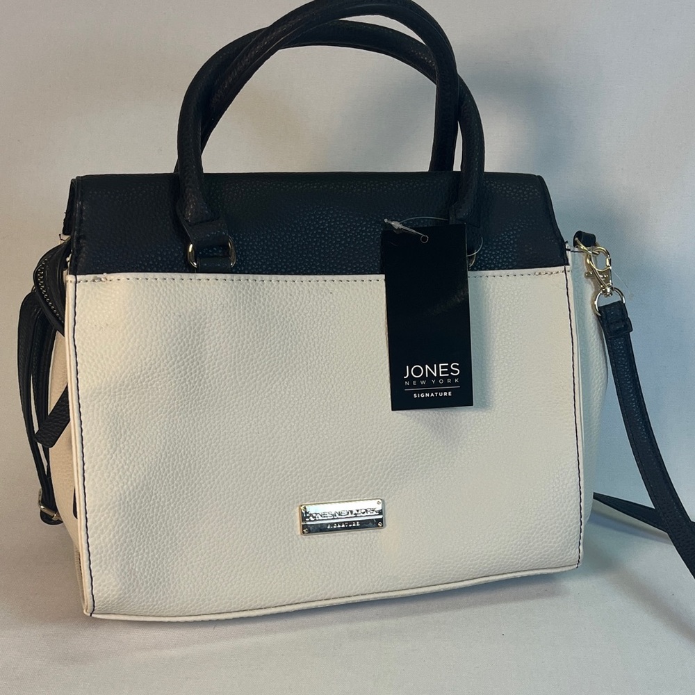 Jones New York Gwyneth Satchel Bag NWT Black White Colorblock Crossbody Purse